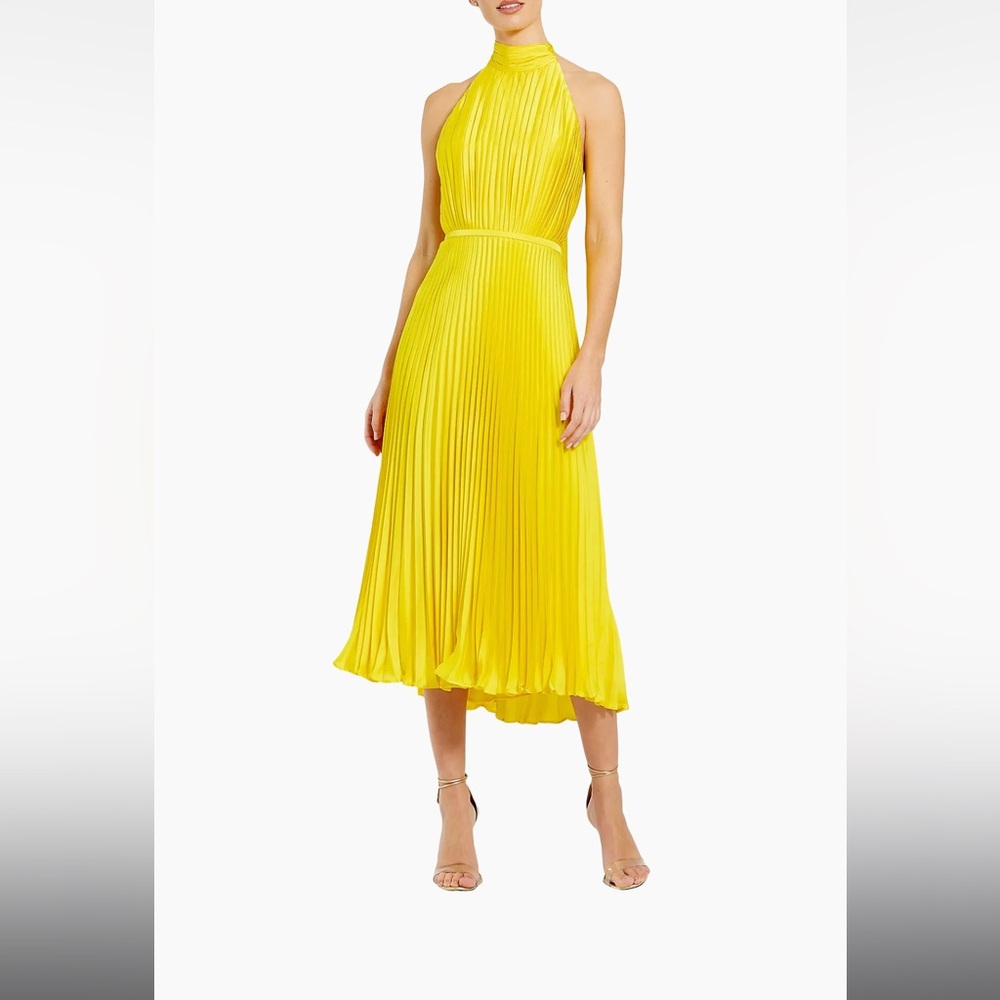 Mac Duggal Yellow A-Line Midi Skirt Pleated Cocktail